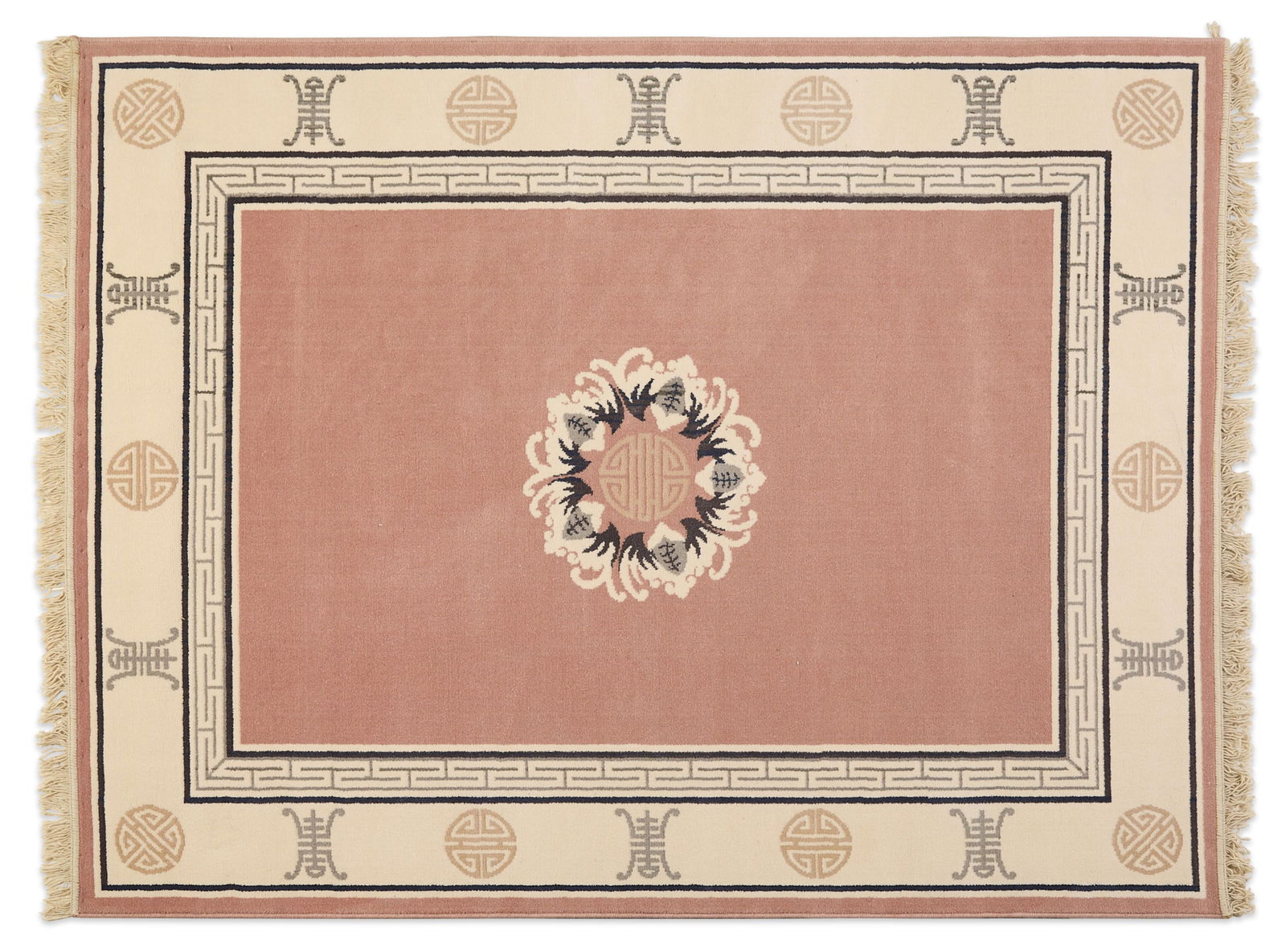 20th c. Chinese Wool Shou Symbol Rug 7'2" x 5'6" (1 of 6)