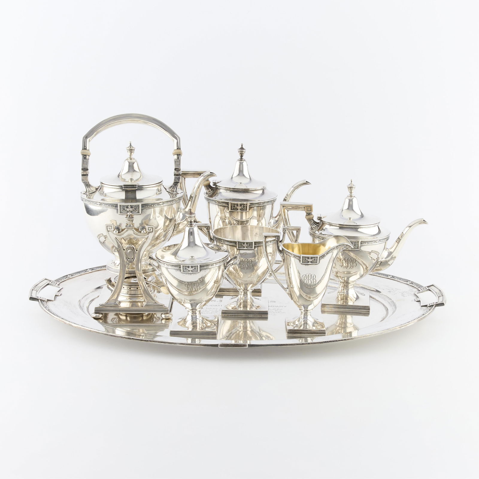 6 Pcs Gorham Lansdowne Sterling Tea Set & Tray (1 of 20)