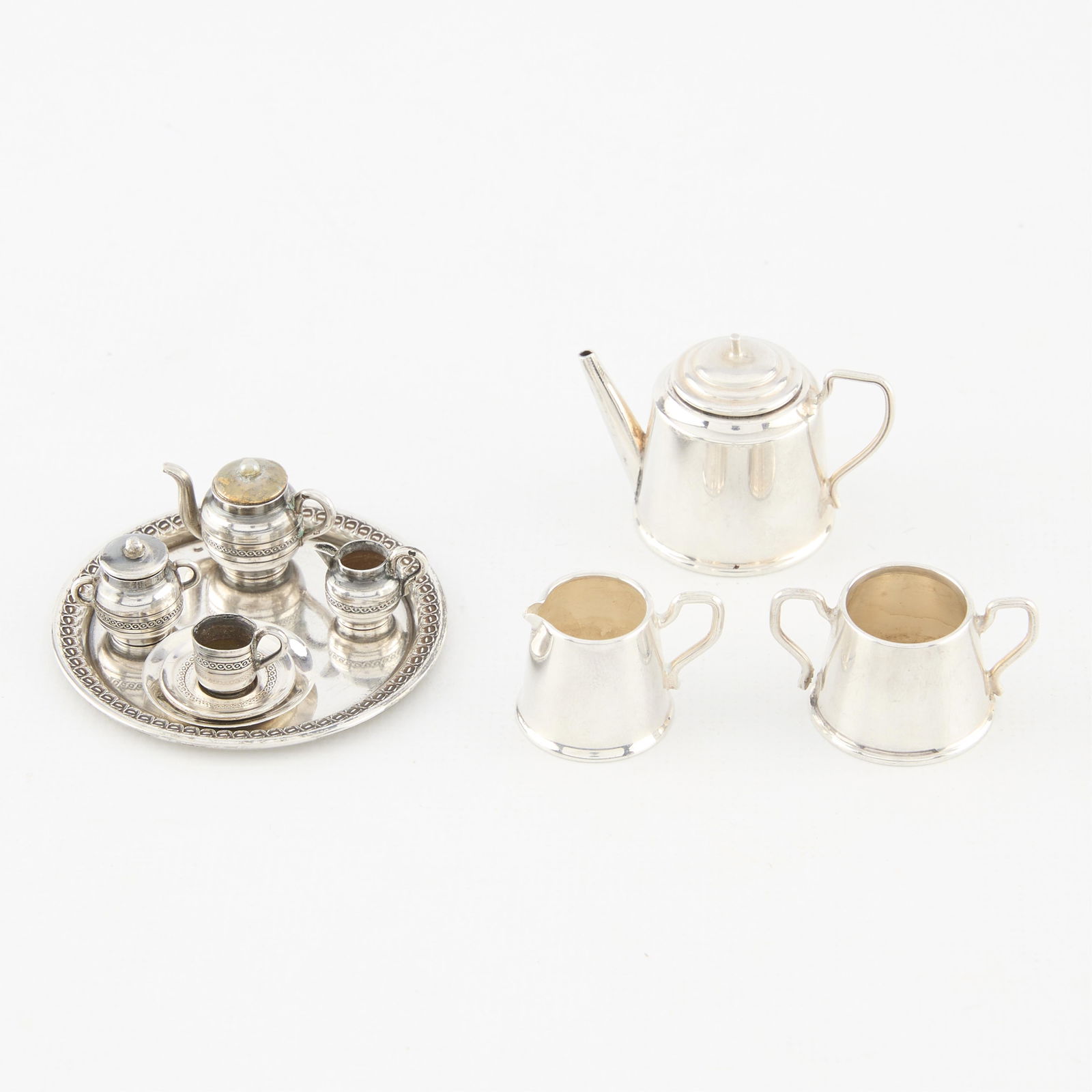 2 Miniature Sterling Silver Tea Sets 1.29 ozt (1 of 16)
