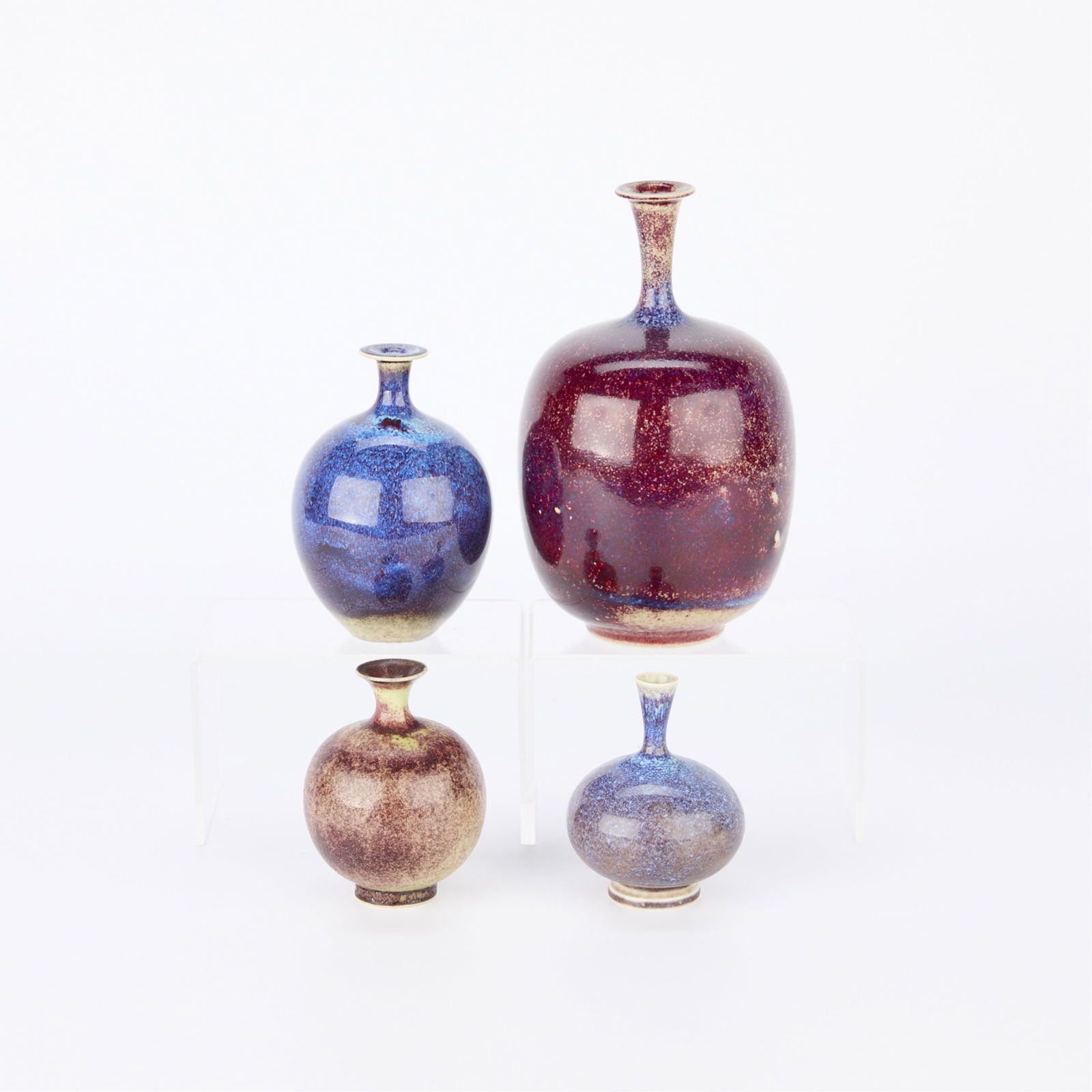 4 Wejsfelt for Gustavsberg "Unik" Ceramic Vases: Sven Wejsfelt (Swedish, 1930-2009) for Gustavsberg, Sweden. Group of four ceramic stoneware vases, 20th century. Each vase is of a highly unique and bulbous form featuring a tall, narrow recessed neck