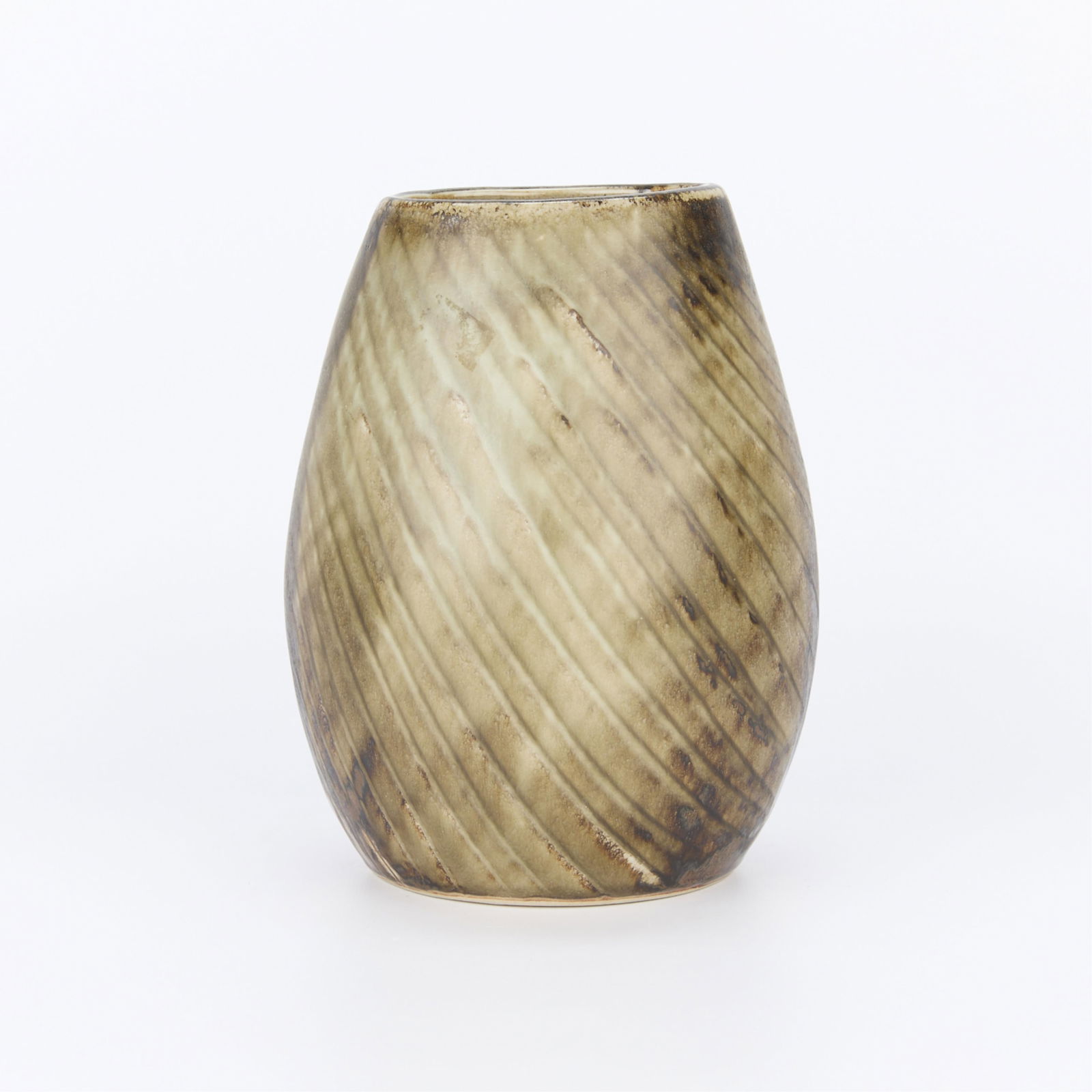 20th c. Stalhane for Rorstrand Ceramic Vase: Carl-Harry Stalhane (Swedish, 1920-1990) for Rorstrand, Sweden. Stoneware pottery vase with a lovely variegated brown-grey glaze and delicately textured exterior, 20th century. Initialed "Ch-Se&q