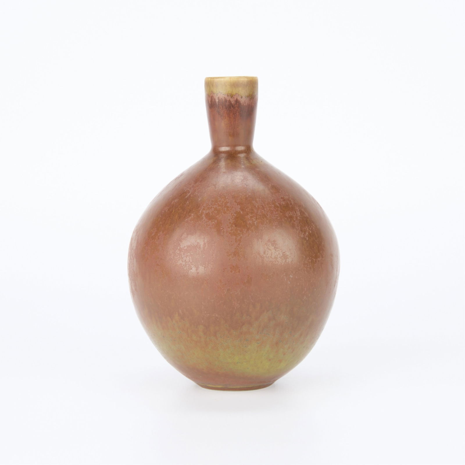 Stalhane for Rorstrand "SBC" Ceramic Vase ca. 1950: Carl-Harry Stalhane (Swedish, 1920-1990) for Rorstrand, Sweden. Bulbous ceramic "SBC" model "alphabet" vase with a tall, narrow neck and rotund body. Stoneware with a caramel-brown