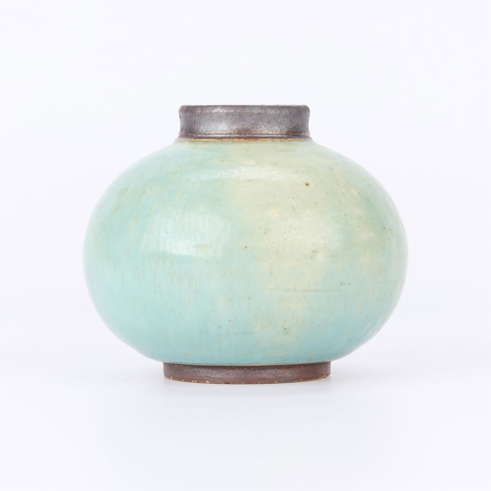 Nylund & Krebs for Saxbo "Urna" Vase ca. 1930: Gunnar Nylund (Swedish, 1904-1997) and Nathalie Krebs (Swedish, 1895-1978) for Saxbo, Sweden. Bulbous ceramic "urna" vase, ca. 1930. Stoneware with a copper-rich light teal glaze throughout