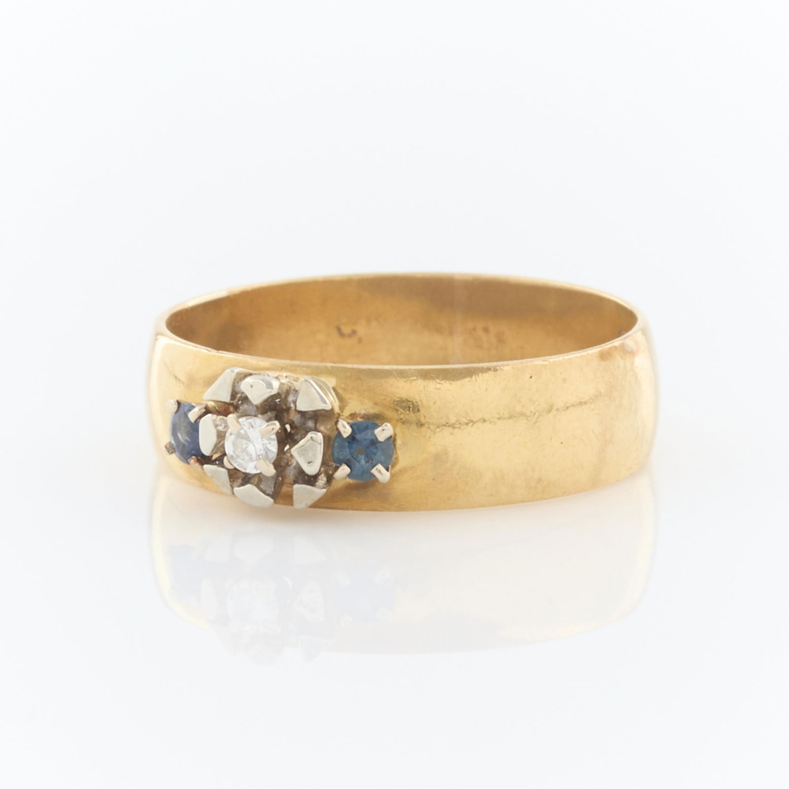 Yellow Gold, Diamond, & Sapphire Wedding Band (1 of 3)