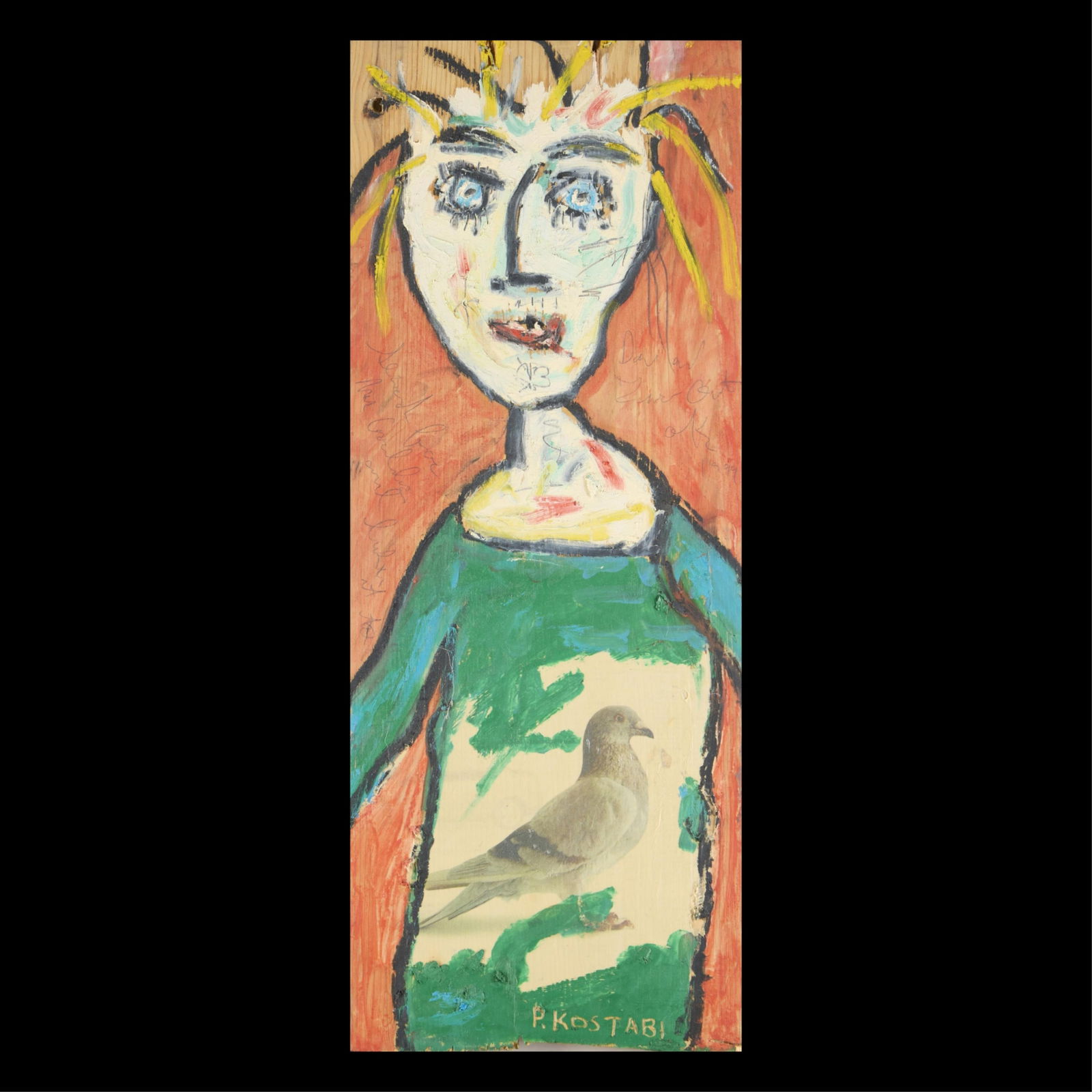 Paul Kostabi "Pigeon Holed" Painting 1999 (1 of 5)