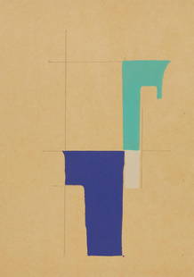 Suzanne Caporael "Hobo Dyb, Denmark" Lithograph: Suzanne Caporael (America, b. 1949). Lithograph with hand painting on paper titled "Hobo Dyb, Denmark" depicting geometric scene with blue and white squares against a yellow background, 2003