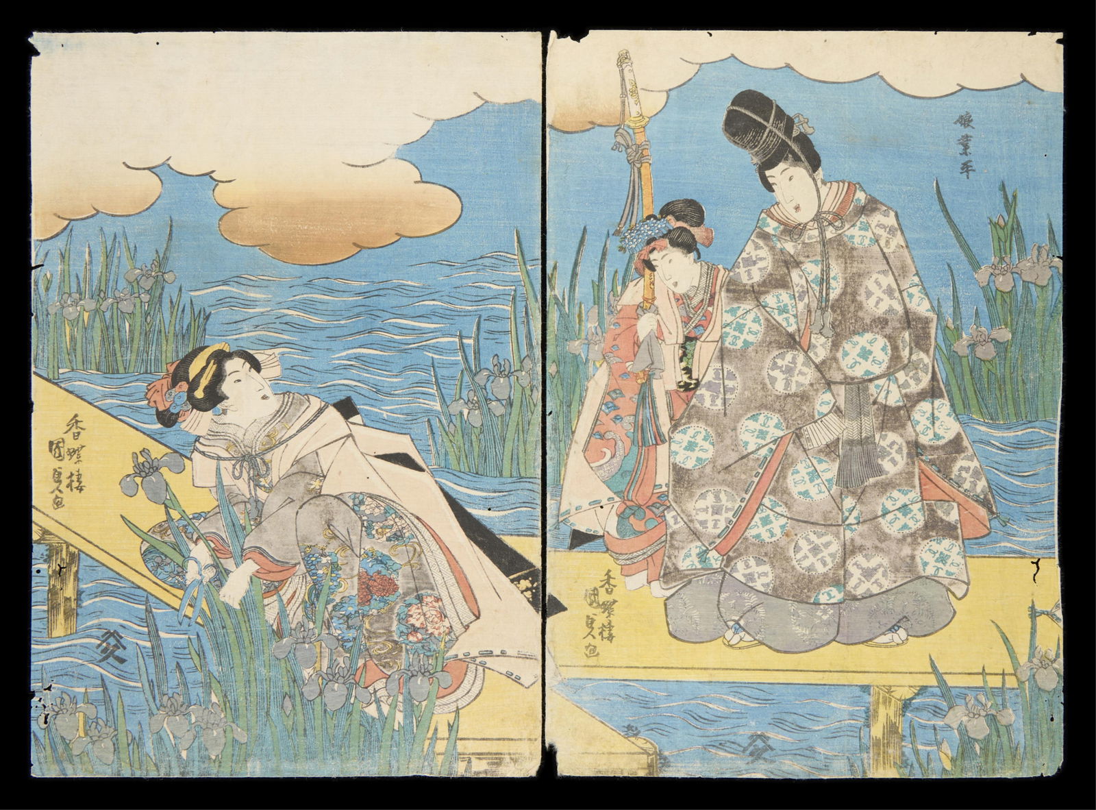 2 Kunisada "Iris: A Female Narihira" Prints (1 of 4)
