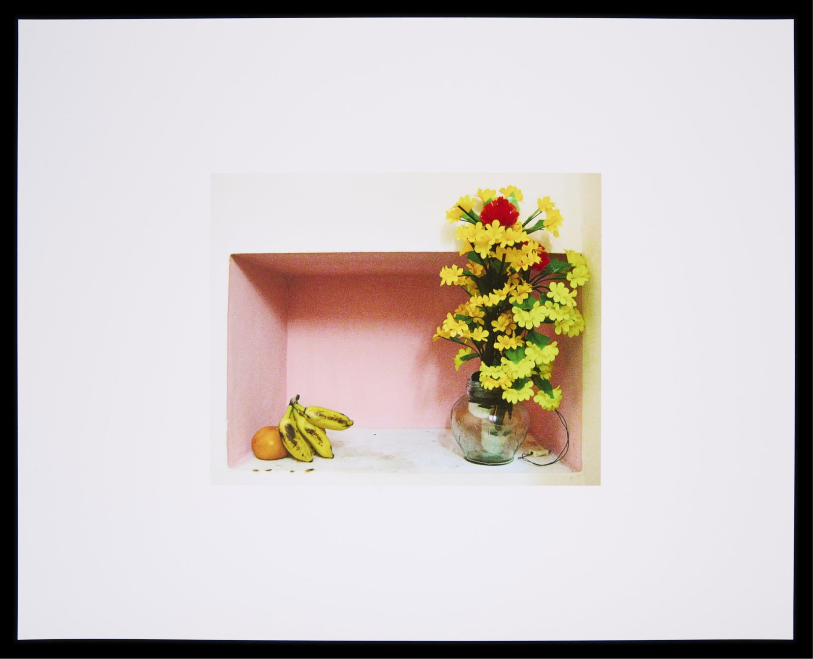 Margaret Lee "Fake Flowers, Real Fruit" Print 2013: Margaret Lee (American, b 1980). Pigment on Harman Gloss Baryta paper titled "Fake Flowers, Real Fruit" depicting a still life, 2013. Signed along a card along the verso. From the BAM + NADA