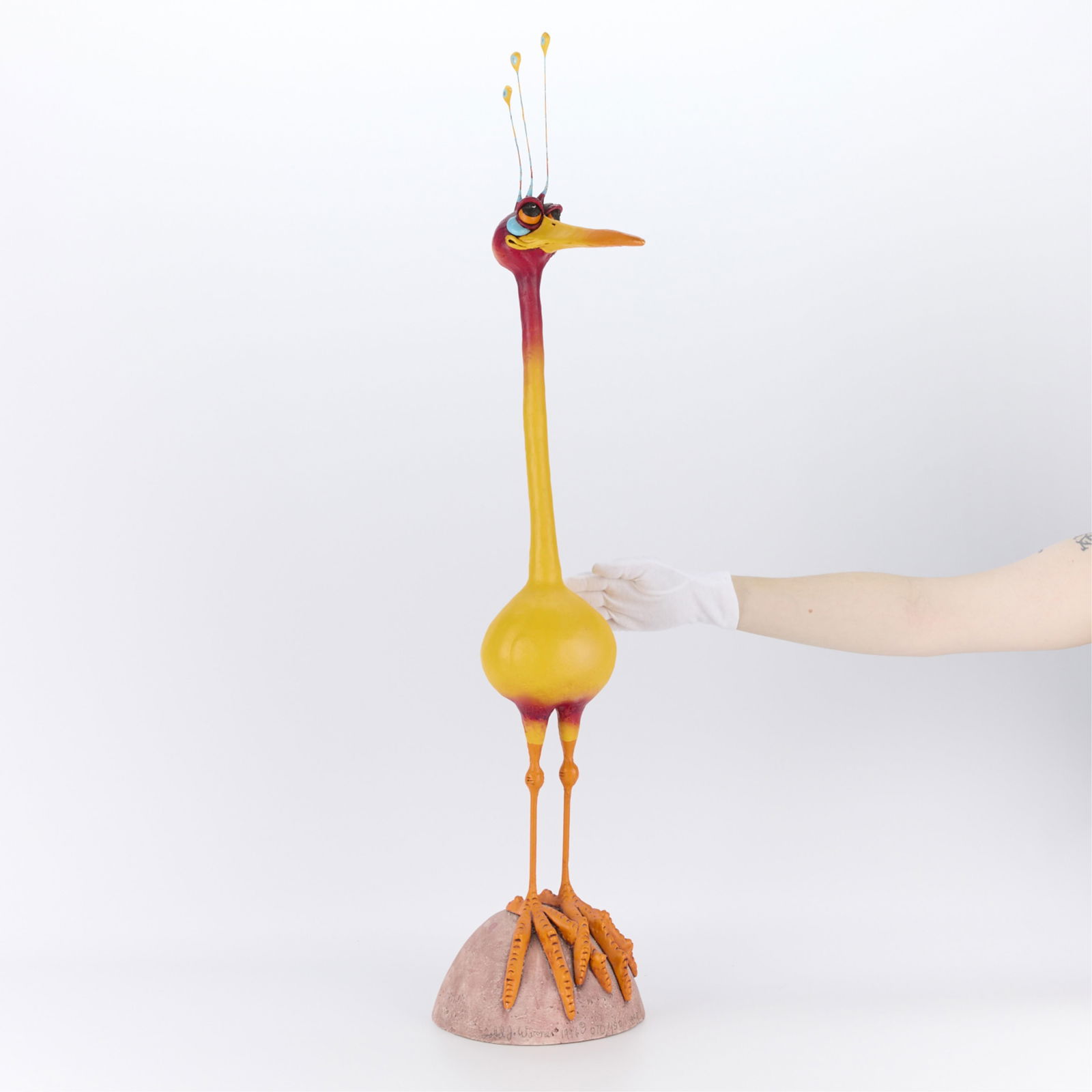 Warner "Straight Up" Mixed Media Bird Sculpture: Todd Warner (American, 1945-2022). Mixed media sculpture depicting an alert bird titled "Straight Up" from Warner's "What's Up, Flock?" series, 1996. Signed and editioned 070/150 a