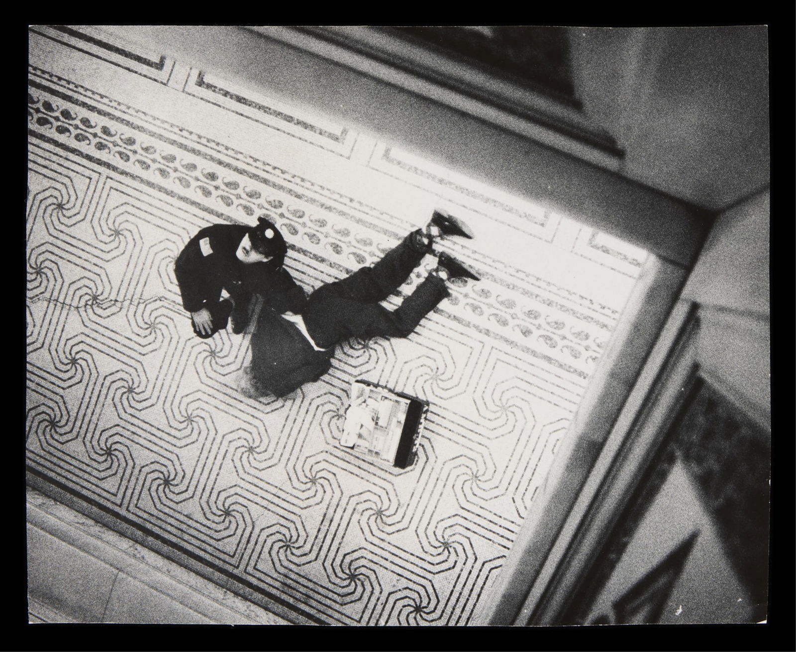 John H. White Press Photo Chicago Library Leaper: John H. White (American, b. 1945). Original press photograph depicting a suicide attempt in September 1975.The full caption reading:Chicago Public Library / Michigan & WashingtonSuicide - Attempt / 3r