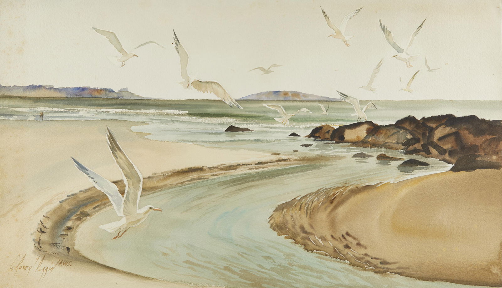 C. Robert Perrin Seagull Watercolor Painting (1 of 4)
