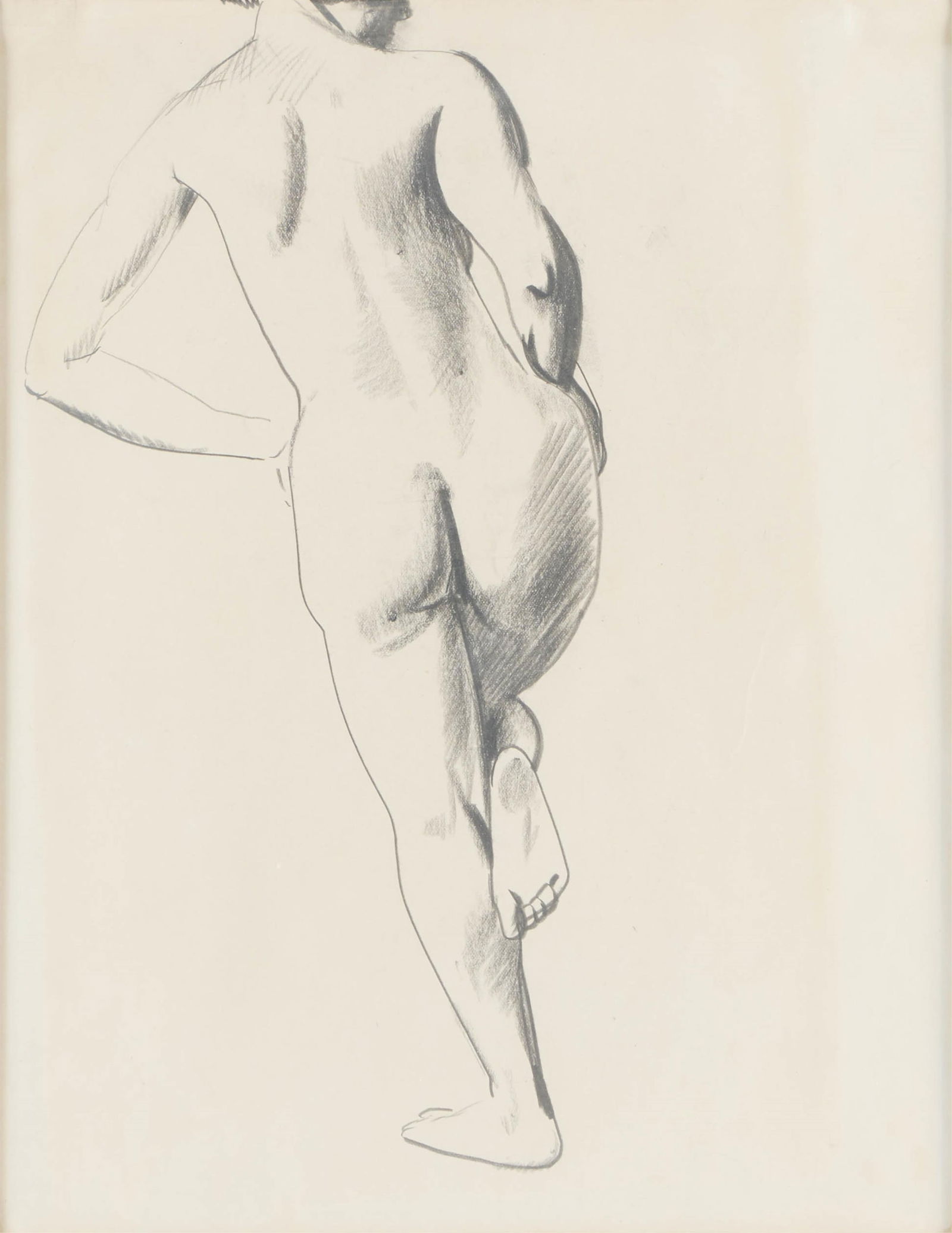 Attributed George Bellows "Standing Nude" Drawing: Attributed George Wesley Bellows (American, 1882-1925). Ink on paper drawing titled "Standing Nude" depicting a figure from behind. Minneapolis Institute of Art exhibition label affixed to t
