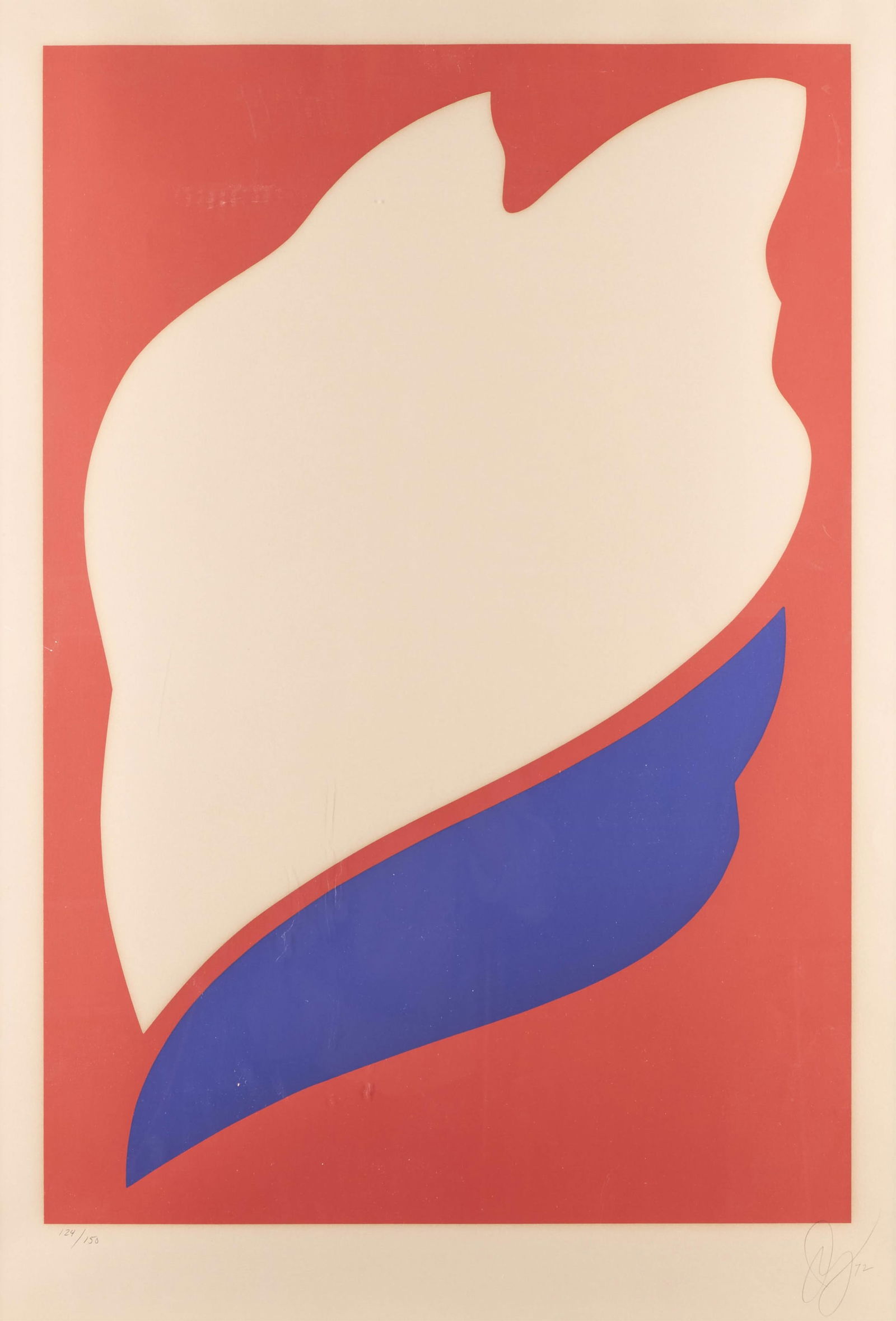 Jack Youngerman Peace Portfolio Silkscreen 1972: Jack Youngerman (American, 1926-2020). Silkscreen on paper depicting an abstract composition in red, white, and blue from the "Peace" portfolio, 1972. Pencil signed and dated along the lower