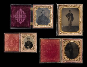 4 Daguerreotype or Tintype Soldier Portrait Photos