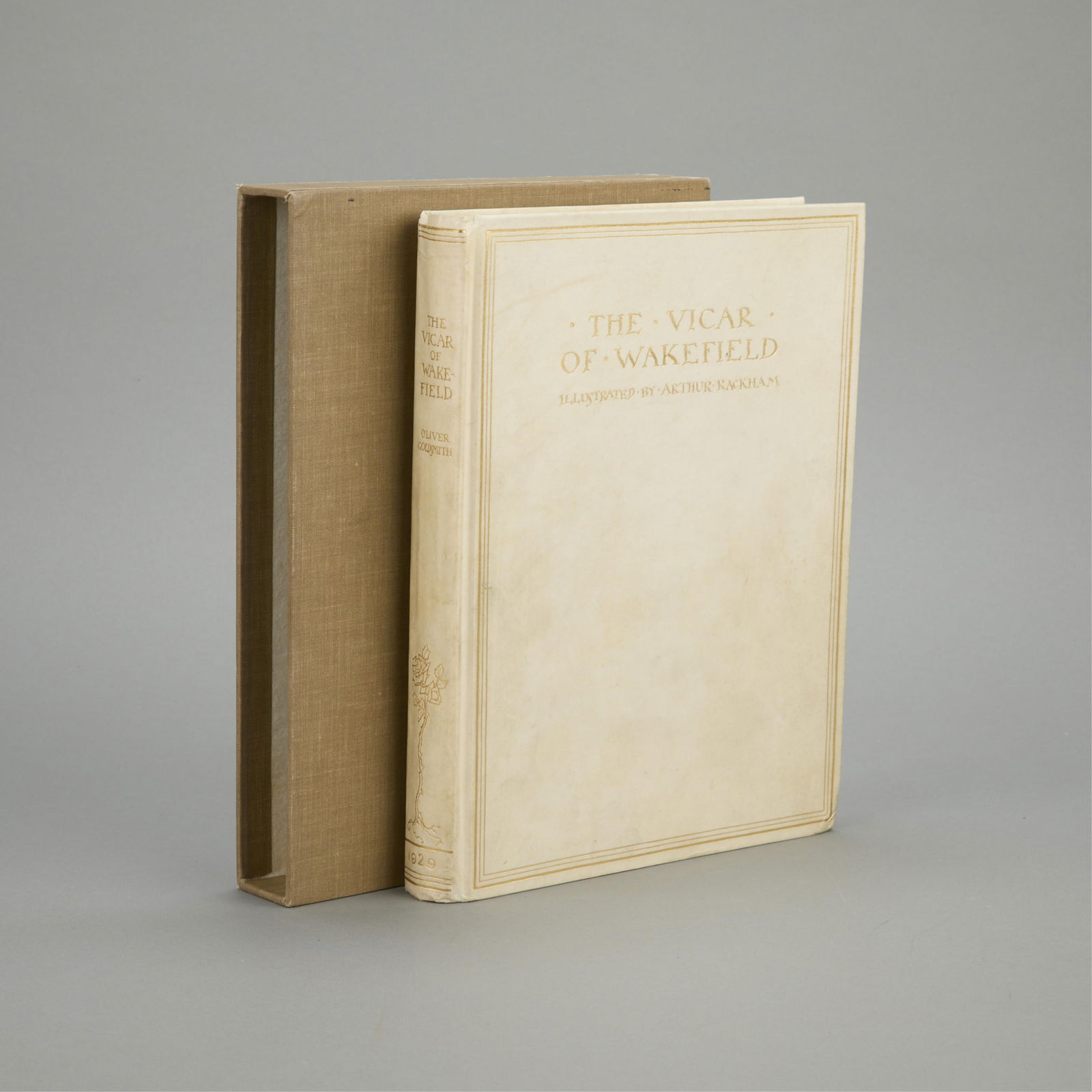 Goldsmith & Rackham "Vicar of Wakefield" Signed: Oliver Goldsmith, "The Vicar of Wakefield." London: George G. Harrap & Company Ltd, 1929. Illustrated and signed by Arthur Rackham. With 12 tipped-in color plates and several black and white