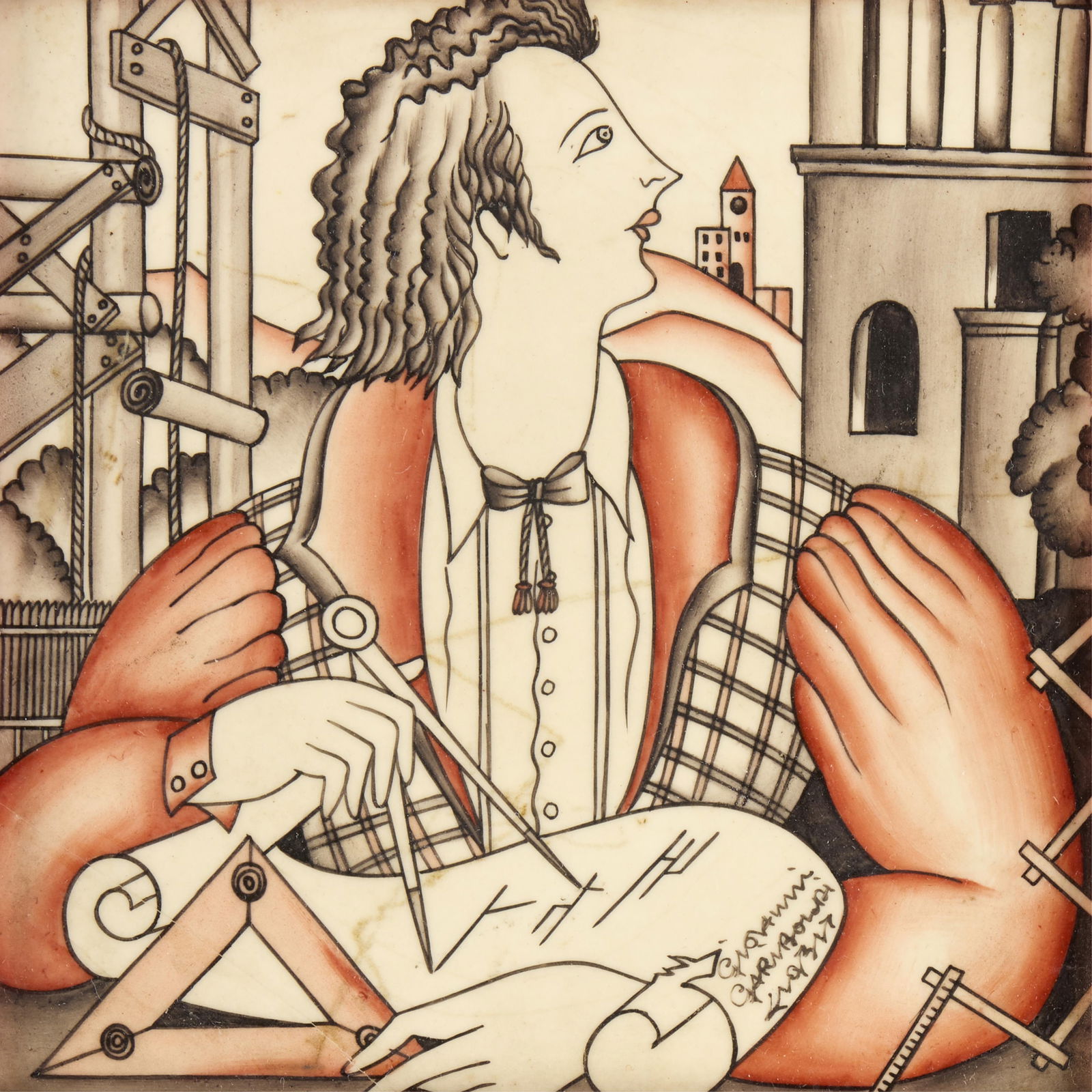 Gariboldi for Ginori Ceramic "Architect" Art Tile (1 of 5)