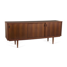 Danish MCM Wood Tambour Door Sideboard Credenza