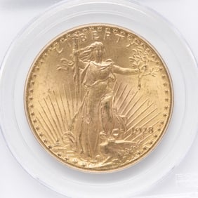 1928 $20 Gold Saint-Gaudens Coin PCGS MS64+
