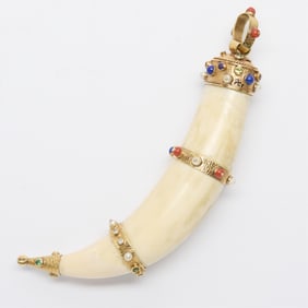 Pablo 18k Gold, Horn, & Gem Pendant