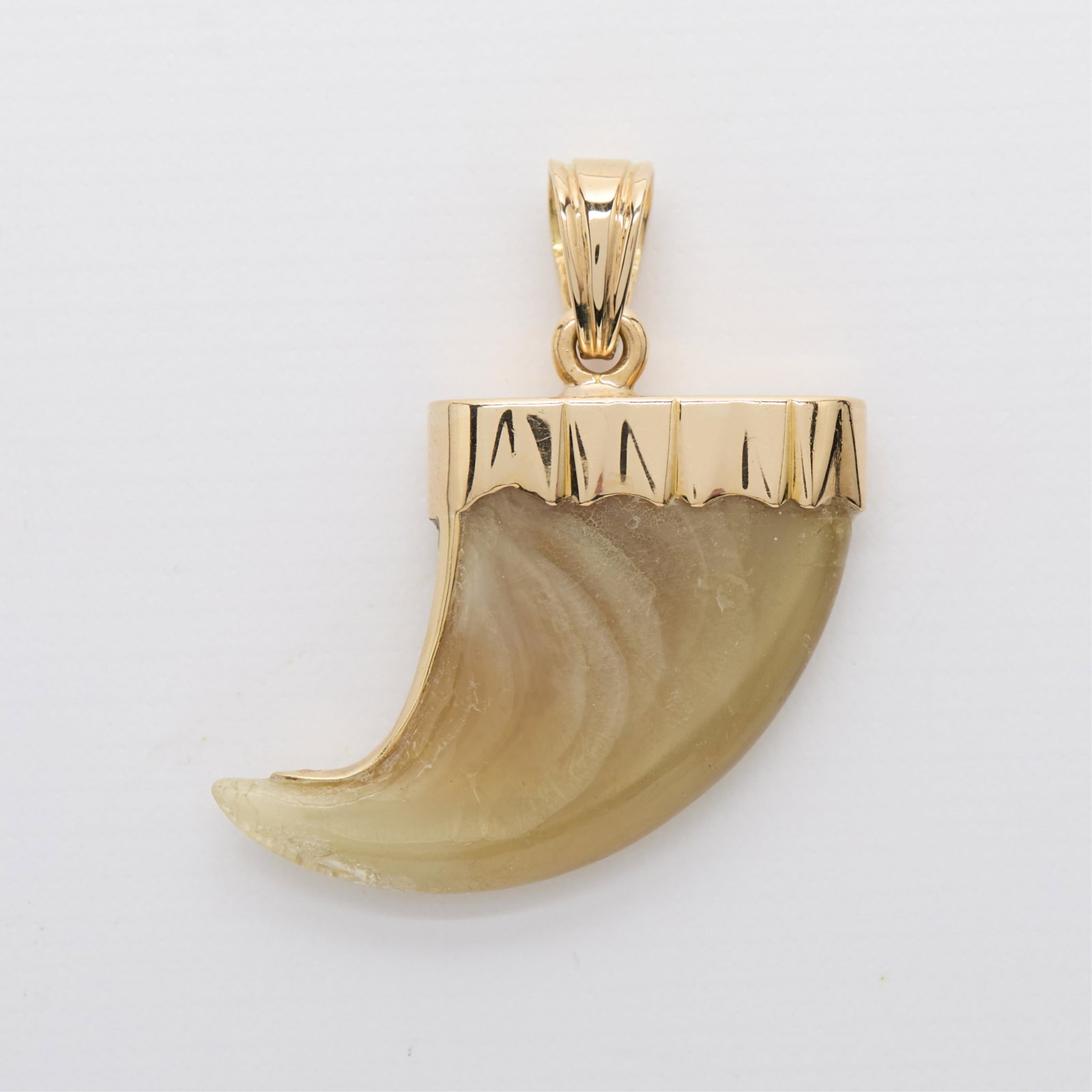 18k Yellow Gold Claw Pendant: 18k yellow gold pendant set with a claw. Marked 750 with unidentified maker's mark at the top. Length: 45.28 mm x width: 39.02 mm x depth: 10.11 mm. Gross weight: 11.9 g.