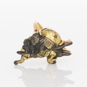14k Yellow Gold Shakudo Menuki Ring