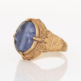 22k Yellow Gold Ring w/ Ancient Roman Glass