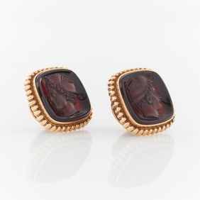 Pair of Cufflinks w/ Hardstone Carving of Mercury
