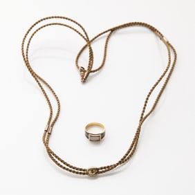 18k Georgian Mourning Ring & Hairwork Necklace