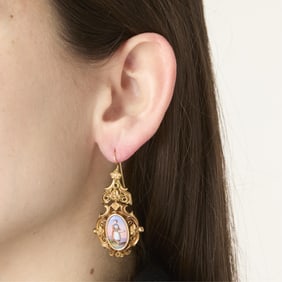 14k Yellow Gold & Swiss Enamel Earrings