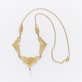 18k Yellow Gold Art Nouveau Necklace