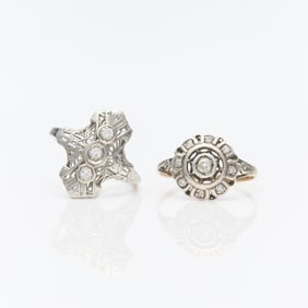 Group 2 Art Deco 14k Gold & Diamond Rings