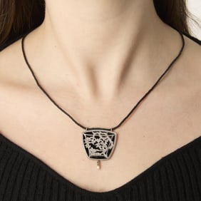 Platinum 14k Onyx & Diamond Chinoiserie Pendant