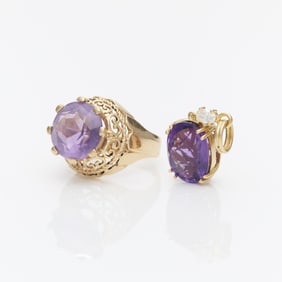 Group of Gold & Amethyst Jewelry