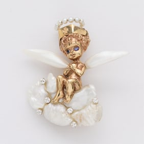 William Ruser 14k Cherub Nurse Brooch