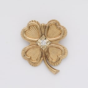 10k Yellow Gold & Diamond Shamrock Pin
