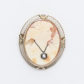 14k White Gold Cameo Habille