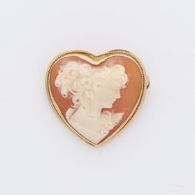 14k Yellow Gold Heart Cameo
