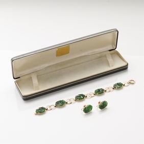 14k Yellow Gold Jade Bracelet & Earrings