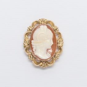 10k Yellow Gold Brooch w/ Shell Cameo