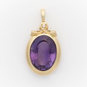 14k Large Amethyst & Diamond Pendant