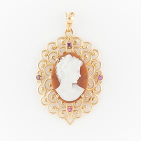 14k Yellow Gold & Ruby Cameo Pendant