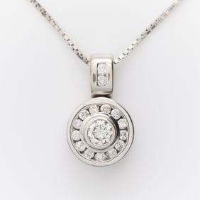 14k White Gold Diamond Pendant & Chain
