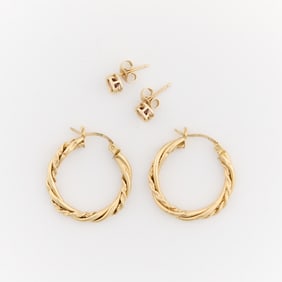 Group of 14k Yellow Gold Hoops & Studs