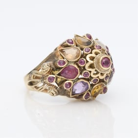 14k Navratna Style Gemstone Ring