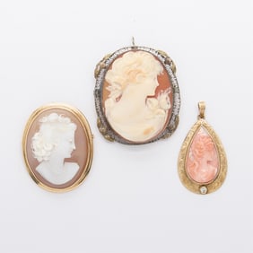 Group 3 14k Gold Cameo Jewelry