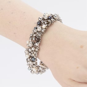 German 18k White Gold & Pearl Bracelet