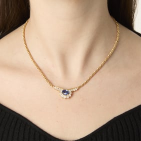 18k Yellow Gold Sapphire & Diamond Necklace