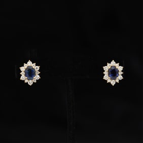 14k Yellow Gold Diamond & Sapphire Earrings