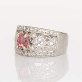Platinum Padparadscha Sapphire & Diamond Ring