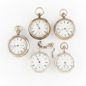 Group 5 Sterling, Coin, & Silverode Pocket Watches